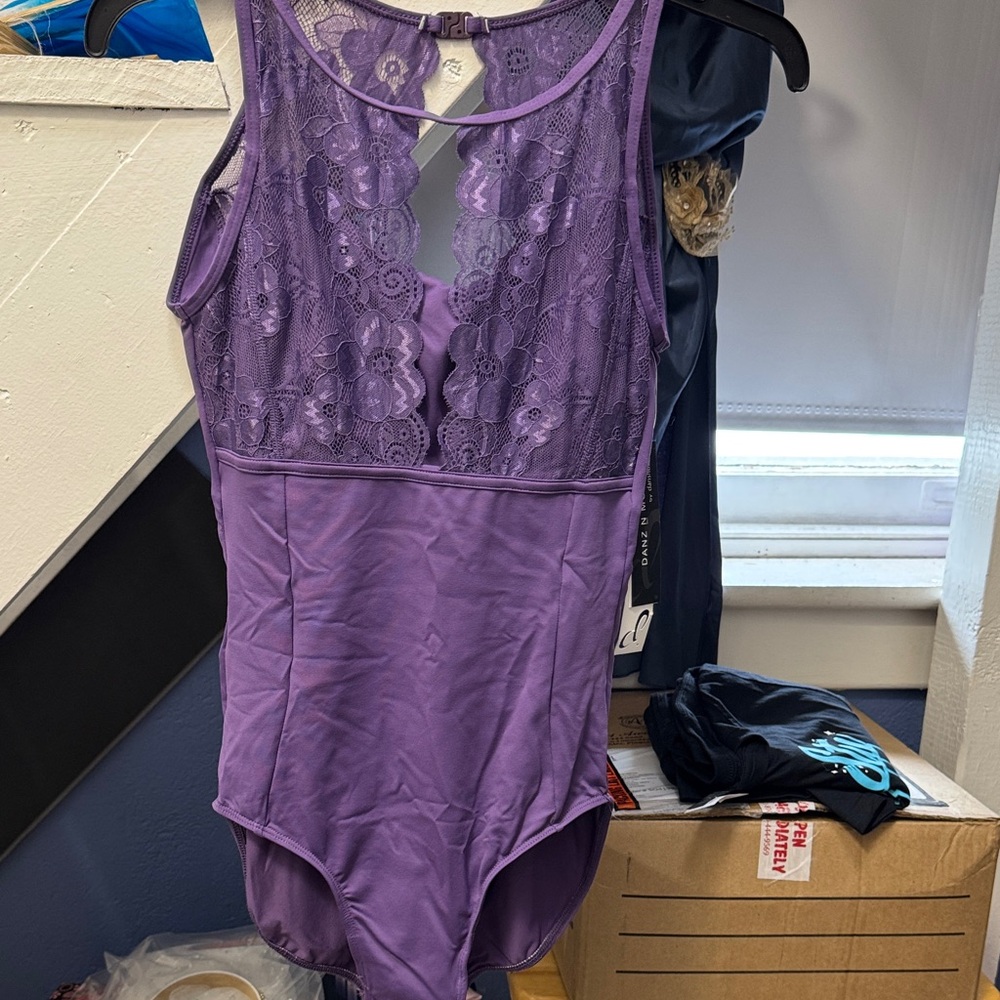 Purple Lace-Back Leotard-